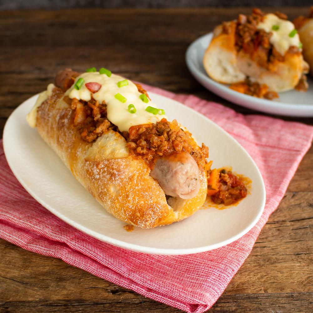 italian style Bolognese hot dogs