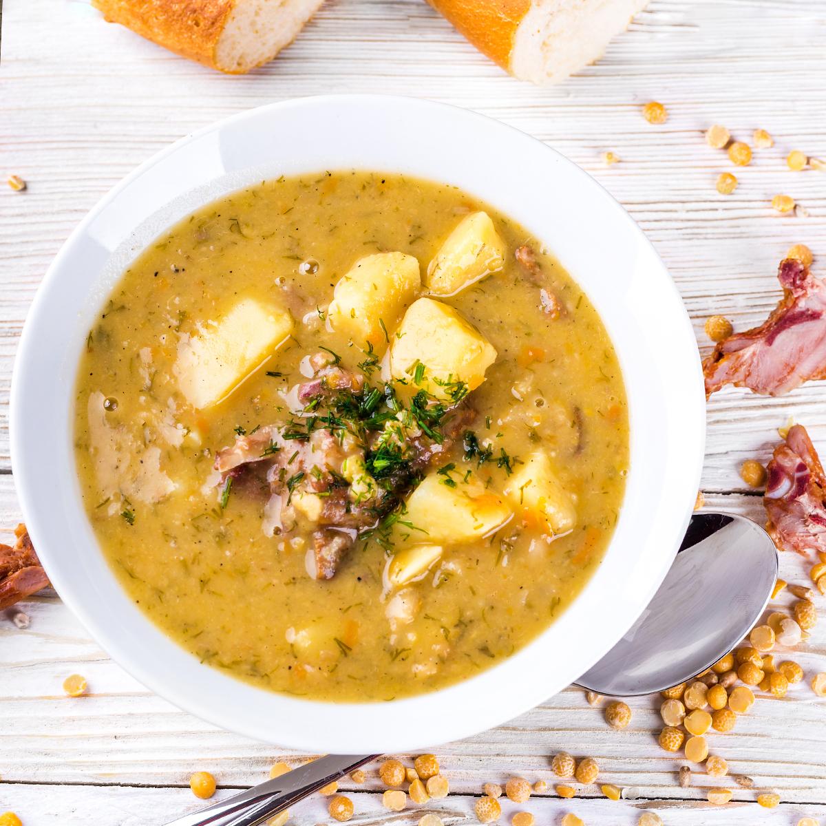 Roasted Garlic Pea and Knuckle Soup
