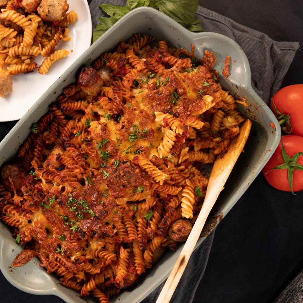 Sausage Tomato Basil Pasta Bake