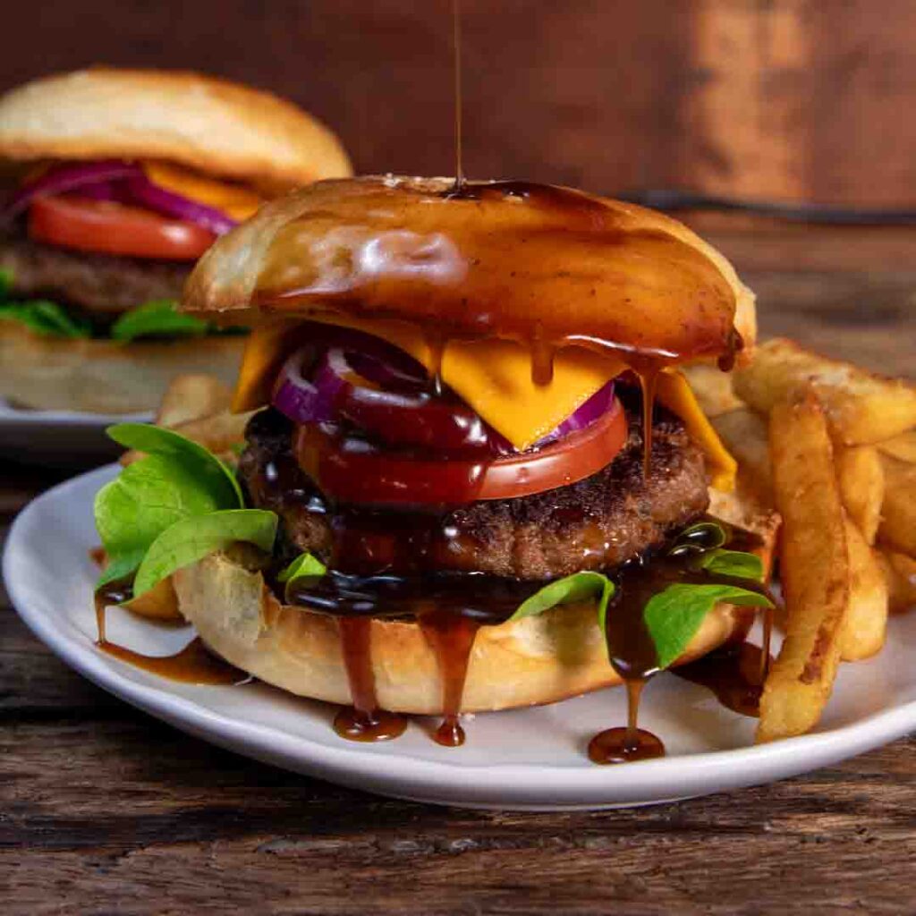 Three Aussie Farmers - Classic Burger Dipped in Mustard Barbecue Gravy
