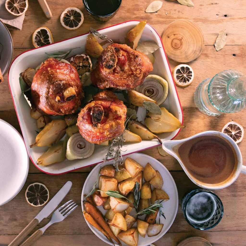 Three Aussie Farmers - Slow Cooked Pork Knuckle with Crunchy Sage Salted Potatoes